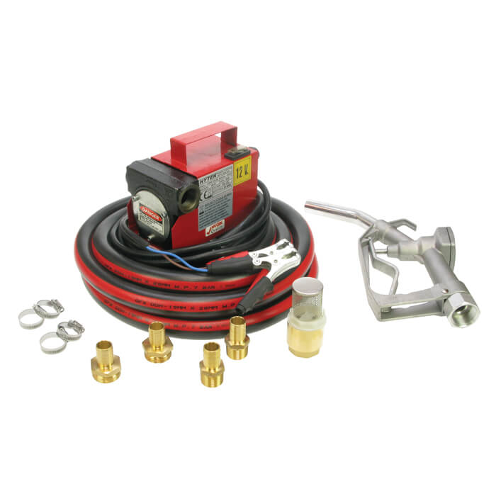 12V cased pump kit 40L/min c/w 6m hose, alum. noz & fittings